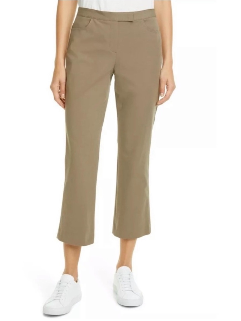 NWT Theory $325 Double Stretch Crop Pants Green Khaki Size 6 Mid-Rise Tailored
